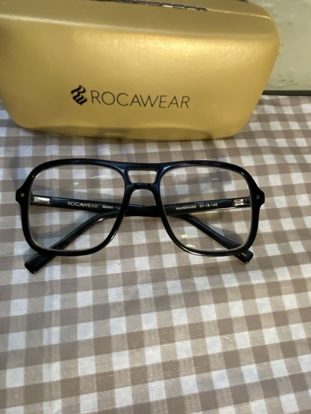 Rocawear RO505 Black Glasses Frame Retro Style Handmade 57-18-145 w/ Gold Case